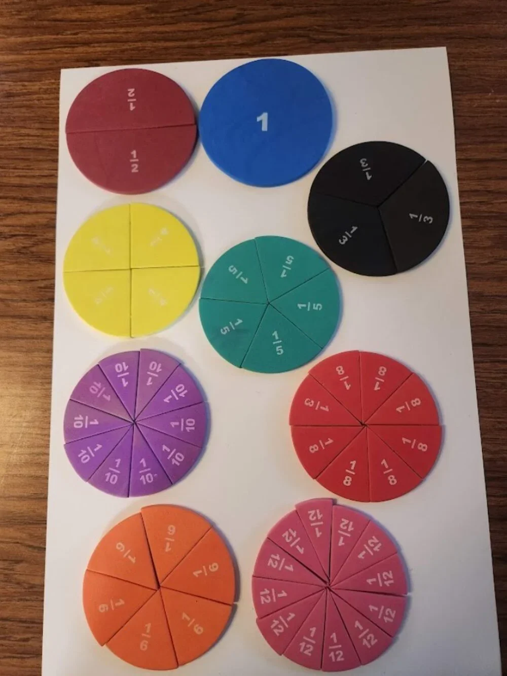 Foam Numbered Fraction Circles Math Manipulatives Toys Tools Educational Kit Set
